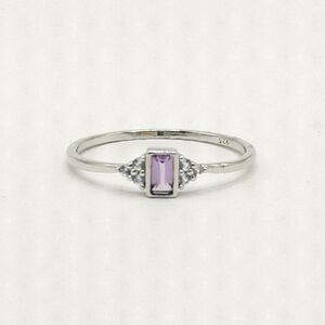 Amethyst Diamond Accent Ring Sterling Silver size 7 Stacking 🆕